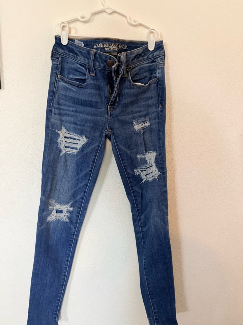 American Eagle Outfitters Dark Blue Ripped Skinny Jeans